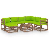 vidaXL 8-tlg. Garten-Lounge-Set mit Kissen Hellgrün Braun