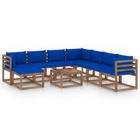 vidaXL 9-delige Loungeset met blauwe kussens