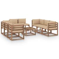 vidaXL 9-delige Loungeset met beige kussens