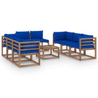 vidaXL 9-delige Loungeset met blauwe kussens