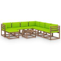 vidaXL 9-tlg. Garten-Lounge-Set mit Kissen Hellgrün Braun