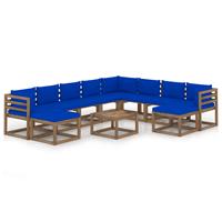 vidaXL 11-delige Loungeset met blauwe kussens