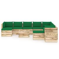 vidaXL 12-delige Loungeset met kussens groen geïmpregneerd hout