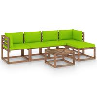 vidaXL 6-tlg. Garten-Lounge-Set mit Hellgrünen Kissen Braun