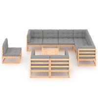 vidaXL 10-delige Loungeset met kussens massief grenenhout