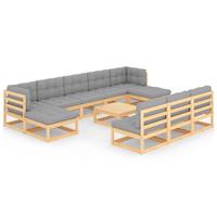 vidaXL 11-delige Loungeset met kussens massief grenenhout