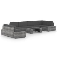 vidaXL 8-delige Loungeset met kussens poly rattan grijs