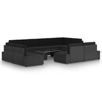 vidaXL 10-delige Loungeset met kussens poly rattan zwart