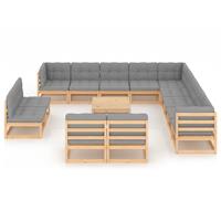 vidaXL 14-delige Loungeset met kussens massief grenenhout