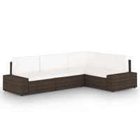 vidaXL 4-delige Loungeset met kussens poly rattan bruin