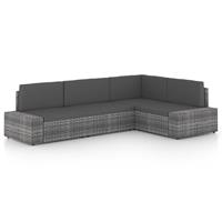 vidaXL 4-delige Loungeset met kussens poly rattan grijs