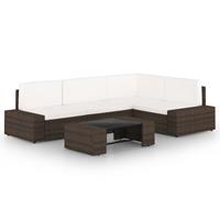 vidaXL 5-delige Loungeset met kussens poly rattan bruin