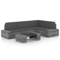 vidaXL 5-delige Loungeset met kussens poly rattan grijs