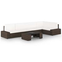 vidaXL 6-delige Loungeset met kussens poly rattan bruin