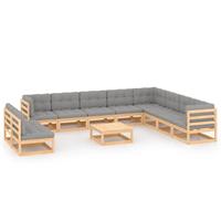 vidaXL 11-delige Loungeset met kussens massief grenenhout