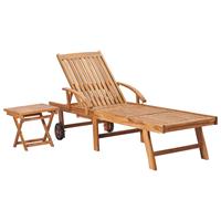 VidaXL Sonnenliege mit Tisch und Auflage Massivholz Teak 