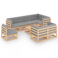 vidaXL 9-delige Loungeset met kussens massief grenenhout