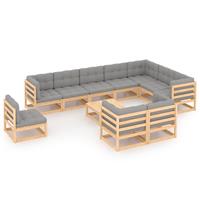 vidaXL 11-delige Loungeset met kussens massief grenenhout