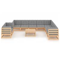 vidaXL 11-delige Loungeset met kussens massief grenenhout