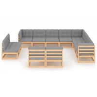 vidaXL 12-delige Loungeset met kussens massief grenenhout