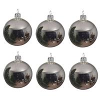 6x Zilveren Glazen Kerstballen 6 Cm - Glans/glanzende - Kerstboomversiering Zilver