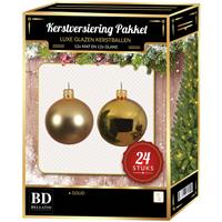 24 Stuks Mix Glazen Kerstballen Pakket Goud 6 Cm - Kerstballen Pakket