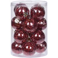 16x Doorzichtige Kunststof Kerstballen Met Rode Decoratie 8 Cm - Kerstboomversiering