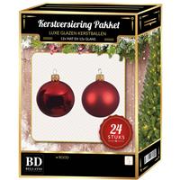 24 Stuks Mix Glazen Kerstballen Pakket Kerst Rood 6 Cm - Kerstballen Pakket