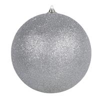 1x Zilveren Grote Glitter Kerstballen 18 Cm - Hangdecoratie / Boomversiering Glitter Kerstballen
