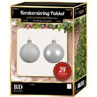 24 Stuks Mix Glazen Kerstballen Pakket Winter Wit 6 Cm - Kerstballen Pakket