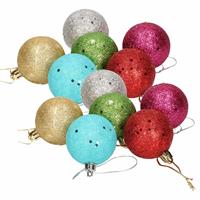 12x Gekleurde Glitter Kerstballen Van Piepschuim 5 Cm - Kerstboomversiering - Kerstversiering/kerstdecoratie