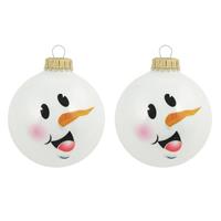 8x Luxe Glitter Witte Glazen Kerstballen Sneeuwpop 7 Cm - Kerstversiering/kerstdecoratie Wit