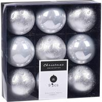 9x Kerstboomversiering Luxe Kunststof Kerstballen Zilver 6 Cm - Kerstversiering/kerstdecoratie Zilver