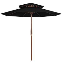vidaxl Sonnenschirm mit Doppeldach und Holzmast Schwarz 270 cm