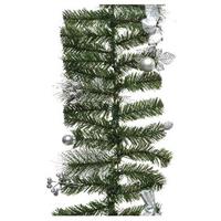 Groene Kunst Kerstguirlande Met Zilveren Versiering 180 Cm - Dennenslingers Kerstversieringen/kerstdecoraties