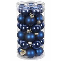 30x Donkerblauwe Kleine Glazen Kerstballen 4 Cm Glans En Mat - Kerstboomversiering Donkerblauw