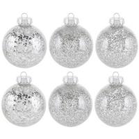 6x Zilveren Kunststof Glitter Kerstballen 8 Cm - Onbreekbare Kerstballen Plastic - Kerstboomversiering Zilver