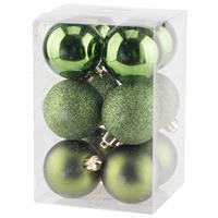 12x Appelgroene Kunststof Kerstballen 6 Cm - Mat/glans - Onbreekbare Plastic Kerstballen - Kerstboomversiering Groen