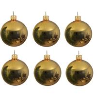 6x Gouden Glazen Kerstballen 6 Cm - Glans/glanzende - Kerstboomversiering Goud