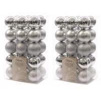 60x Zilveren Kunststof Kerstballen 6 Cm - Mix - Onbreekbare Plastic Kerstballen - Kerstboomversiering Zilver