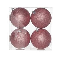 4x Roze Kunststof Kerstballen 10 Cm - Glitter - Onbreekbare Plastic Kerstballen - Kerstboomversiering Roze