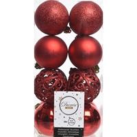 16x Kerst Rode Kunststof Kerstballen 6 Cm - Mix - Onbreekbare Plastic Kerstballen - Kerstboomversiering Kerst Rood