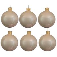 6x Licht Parel/champagne Glazen Kerstballen 8 Cm - Glans/glanzende - Kerstboomversiering Licht Parel/champagne