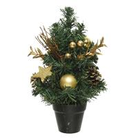Mini Kunst Kerstbomen/kunstbomen Met Gouden Versiering 30 Cm - Miniboompjes/kleine Kerstboompjes