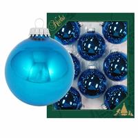 8x Hawaii Blauwe Glazen Kerstballen Glans 7 Cm Kerstboomversiering - Glans - Kerstversiering/kerstdecoratie Blauw