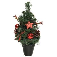 Mini Kunst Kerstbomen/kunstbomen Met Rode Versiering 30 Cm - Miniboompjes/kleine Kerstboompjes