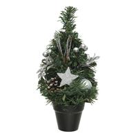 Mini Kunst Kerstbomen/kunstbomen Met Zilveren Versiering 30 Cm - Miniboompjes/kleine Kerstboompjes