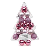 17x Mix Roze Kunststof Kerstballen Pakket 3 Cm - Kerstboomversiering Roze