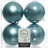4x Ijsblauwe Kunststof Kerstballen 10 Cm - Mat/glans - Onbreekbare Plastic Kerstballen - Kerstboomversiering Ijsblauw