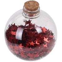 6x Transparante Fles Kerstballen Met Rode Sterren 8 Cm - Onbreekbare Kerstballen - Kerstboomversiering Rood